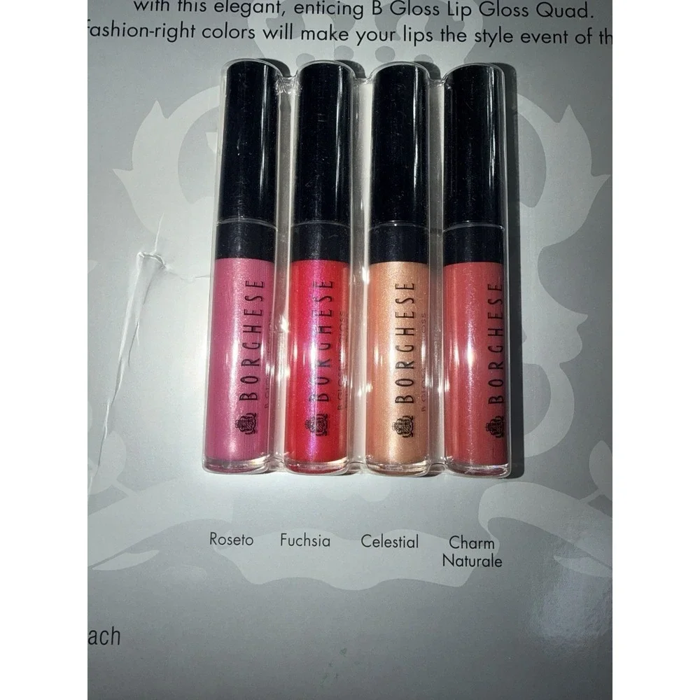 Set of 4 Borghese B Lip Gloss Roseto Fuschia Celestial Charm Naturale NEW!